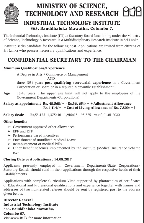 Confidential Secretary to the Chairman - Industrial Technology Institute